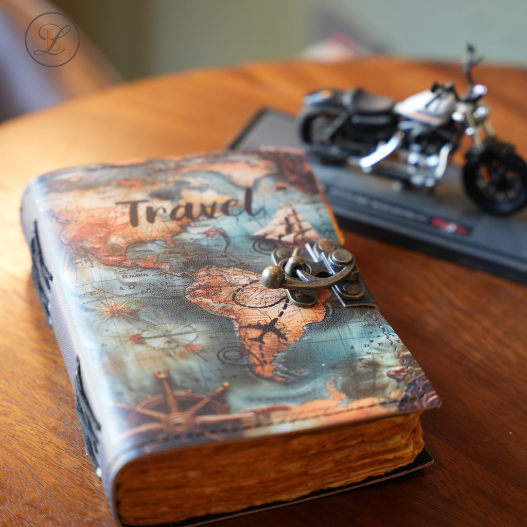 Travel Map Vintage Leather Journal
